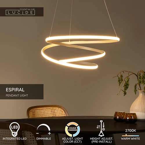 Lucide ESPIRAL - Pendant light - LED Dim. - CCT - 1x40W 2700K/4000K - Taupe | Essential - USP